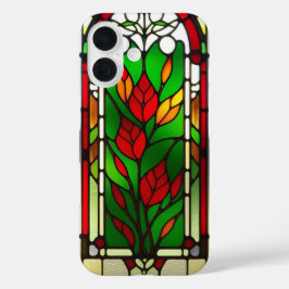赤い花の華麗なステンドグラスアート iPhone 16ケース