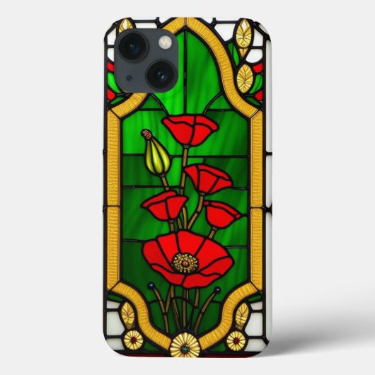 赤い花の華麗なステンドグラスアート Case-Mate iPhoneケース (裏面)