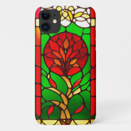 赤い花の華麗なステンドグラスアート iPhone 11 ケース