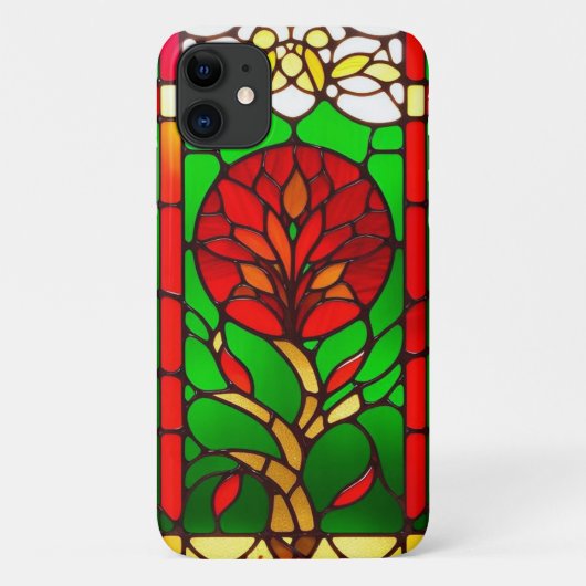 赤い花の華麗なステンドグラスアート Case-Mate iPhoneケース (裏面)