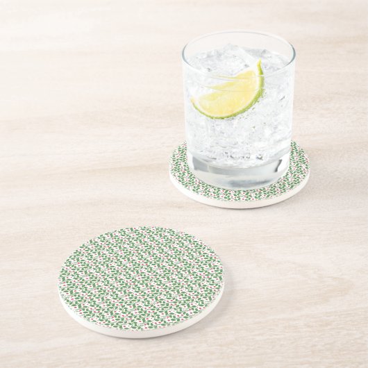 赤い花の葉の模様、ダークボタニカルシームレス コースター (側面)