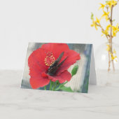 赤い花の蝶が付いている挨拶状 カード (黄色い花)