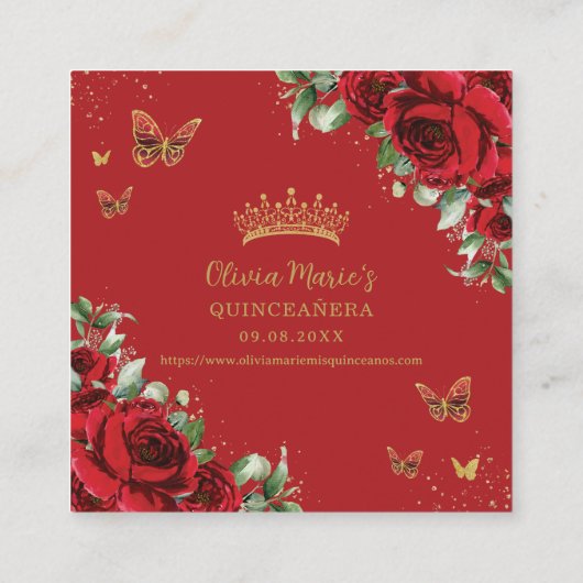 赤い花の蝶のキンバリ・クイーンズアニバーサリー・RSVP QRコード エンクロージャーカード (裏面)