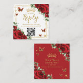 赤い花の蝶のキンバレナの招待状のQRコード エンクロージャーカード (正面/裏面)