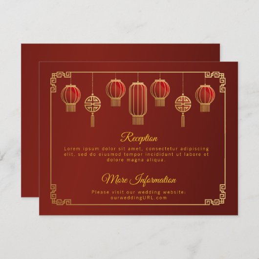 赤い花の金ゴールド中国のは結婚囲い エンクロージャーカード (正面/裏面)