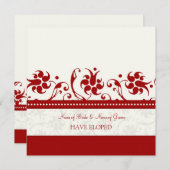赤い花の駆け落ちの発表カード 案内状 (正面/裏面)