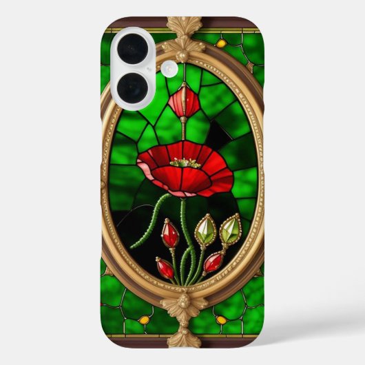 赤い花の鮮やかなステンドグラスアート Case-Mate iPhoneケース (裏面)