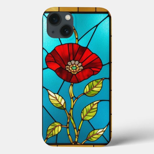 赤い花の鮮やかなステンドグラスアート Case-Mate iPhoneケース (裏面)