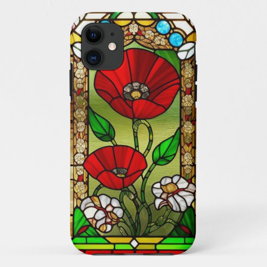 赤い花の鮮やかなステンドグラスアート Case-Mate iPhoneケース (裏面)