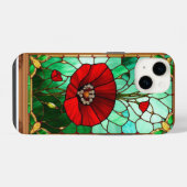 赤い花の鮮やかなステンドグラスアート iPhoneケース (裏面横)