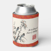 赤い花の鳥 中国風のウェディング 缶クーラー (缶正面)