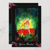 赤い花の黒い黄色の緑の上で夢を見る妖精 招待状 (正面/裏面)