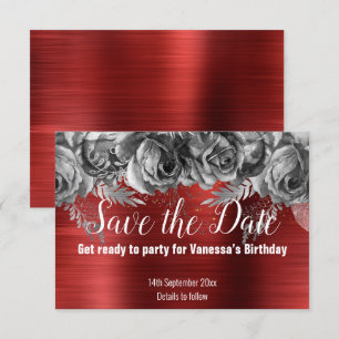 赤い花の「Save the Date」出欠カード 出欠カード