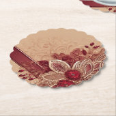 赤い花のAIアートのリボン ペーパーコースター (アングル)