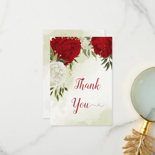 赤い花は緑葉 サンキューカード (正面/裏面インサイチュ)