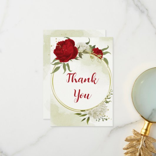 赤い花は緑葉 サンキューカード (正面/裏面インサイチュ)