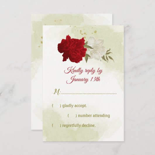 赤い花は緑葉 出欠カード (正面/裏面)