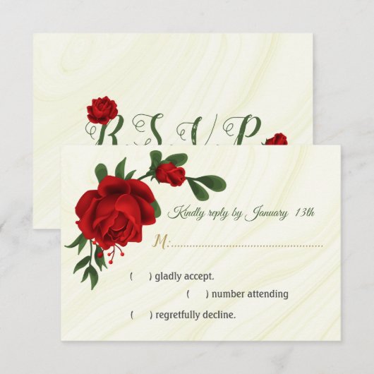 赤い花は緑葉 出欠カード (正面/裏面)