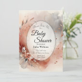 赤い花びらと銀の渦巻き赤ちゃんシャワー 招待状 (スタンド正面)