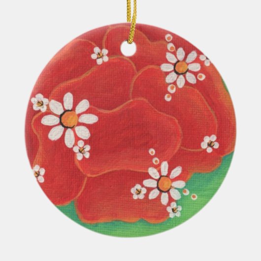 赤い花びらの円のオーナメント セラミックオーナメント (正面)