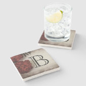 赤い花をオーダーメイドで並んだ紙秋 ストーンコースター (横)