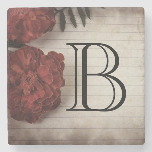 赤い花をオーダーメイドで並んだ紙秋 ストーンコースター (正面)