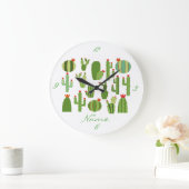 赤い花を持つサボテンの植物の盛り合わせThunder_Cove ラージ壁時計 (ホーム)