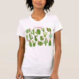 赤い花を持つサボテンの組み合わせ Tシャツ