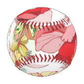赤い花を持つモノグラムの模様 野球ボール (正面)