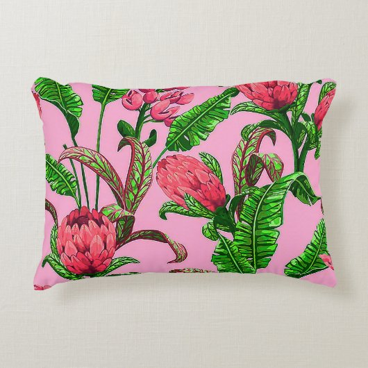 赤い花を持つ美し葉い熱帯緑の | アクセントクッション (正面)