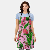 赤い花を持つ美し葉い熱帯緑の | エプロン (着用した状態)