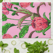 赤い花を持つ美し葉い熱帯緑の | キッチンタオル (折り畳み)