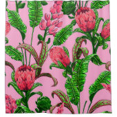 赤い花を持つ美し葉い熱帯緑の | シャワーカーテン (正面)