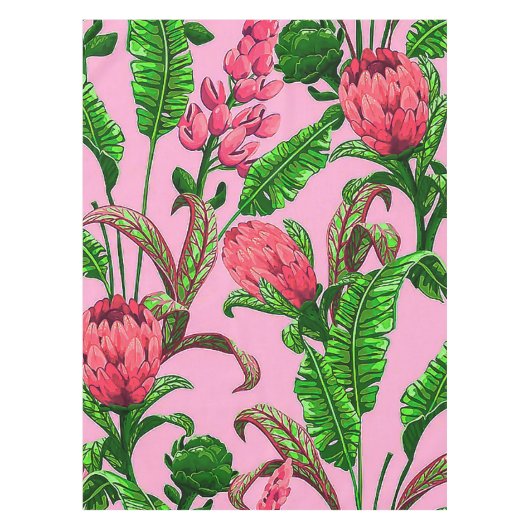 赤い花を持つ美し葉い熱帯緑の | テーブルクロス (正面)