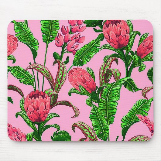 赤い花を持つ美し葉い熱帯緑の | マウスパッド (正面)