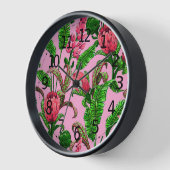 赤い花を持つ美し葉い熱帯緑の | 壁時計 (傾斜)