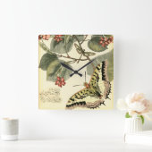 赤い花を持つ蝶そしてトンボ スクエア壁時計 (ホーム)