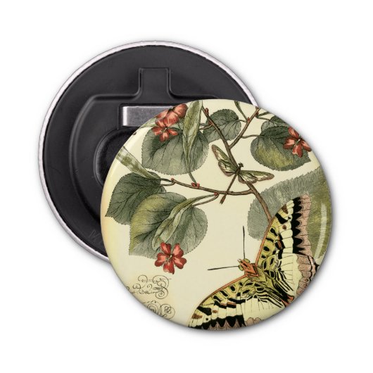 赤い花を持つ蝶そしてトンボ 栓抜き (正面)