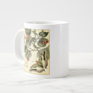 赤い花を持つ蝶とトンボ ジャンボコーヒーマグカップ