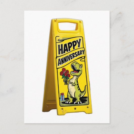 赤い花を持つT-Rex、ハッピーアニバーサリー ポストカード (正面)