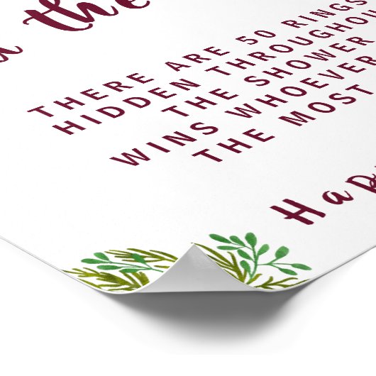 赤い花を見つけるリングや輪ブライダルシャワーゲームサイン ポスター (角)