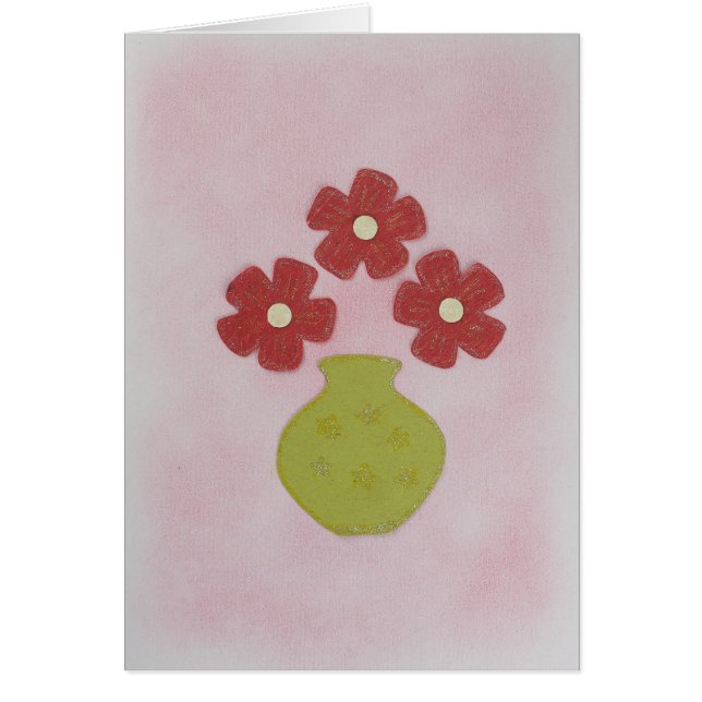 赤い花を誕生日のために緑の花瓶にパーソナライズ (正面)