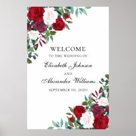 赤い花ウェルカムサインプリント。ボホ結婚の ポスター