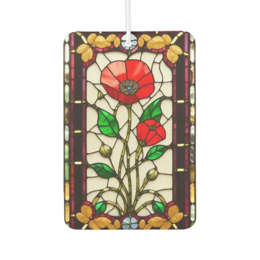 赤い花エレガントステンドグラス カーエアーフレッシュナー (正面)