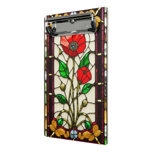 赤い花エレガントステンドグラス ミニクリップボード (アングル2)