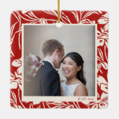 赤い花エレガント柄のカスタム セラミックオーナメント (裏面)