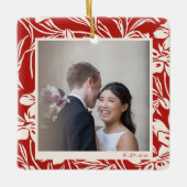 赤い花エレガント柄のカスタム セラミックオーナメント (正面)