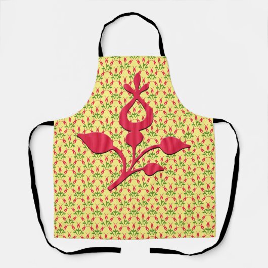 赤い花オン抽象芸術花黄色エプロン エプロン (正面)