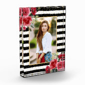 赤い花オン白黒ストライプフォトブロック フォトブロック (左)