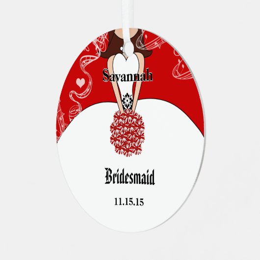 赤い花ガウン花嫁クリスマスオーナメント メタルオーナメント (正面左)